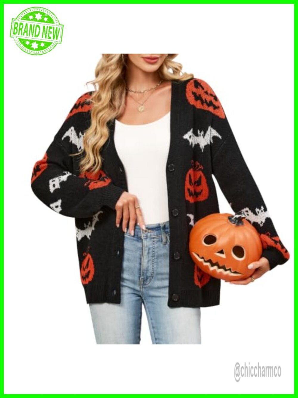 Oversized Halloween Pumpkin Cardigan Women Knit Open Front